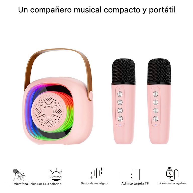 Parlante, altavoz karaoke para NIÑOS +2 MICROFONOS, RADIO FM , USB. LUZ RGB,MODELO 2025