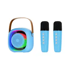 GENERICO - PARLANTE KARAOKE PARA NIÑOS +2 MICROFONOS, RADIO FM , USB. LUZ RGB,MODELO 2025