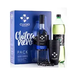 CUATRO GALLOS - Pack Pisco Quebranta 750ml + Ginger + Vasos y dados