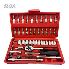 GENERICO - Juego de Herramientas 46 Piezas con Estuche y Dados 1/4 Acero Cromado