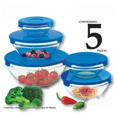 GENERICO - SET 5 BOWLS TAPERS DE VIDRIO CON TAPAS HERMÉTICAS PARA COCINA
