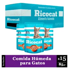 RICOCAT - Pack Caja x15 Comida Húmeda para Gato Pollo 85gr