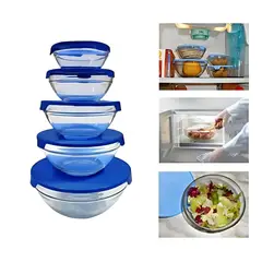 GENERICO - SET 5 TAPERS DE VIDRIO TRANSPARENTE ORGANIZADOR DE ALIMENTOS RECIPIENTES COCINA