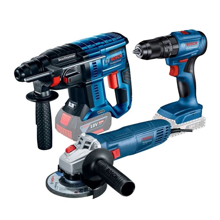 Rotomartillo GBH 180 + Taladro GSB 185 + Esmeril GWS 700 + Bateria 2ah + Batería 4ah