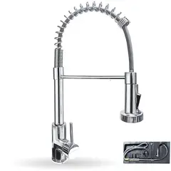 GENERICO - GRIFO CAÑO PARA COCINA MONOCOMANDO MEZCLADORA RESORTE MUEBLE CROMADO CON BOLLA