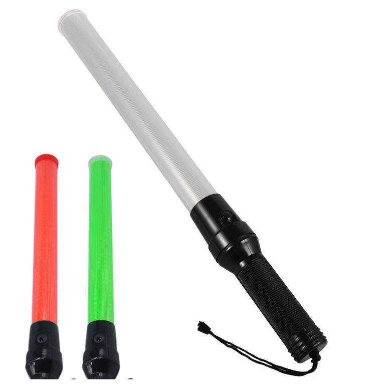 Bastón Luminoso Recargable LED Roja y Verde de 4 Modos para Tráfico y Seguridad