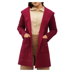GENERICO - Saco Capa Abrigo Largo con Capucha Mujer en Paño Italiano
