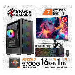 AMD - Computadora Completa Ryzen 7 5700G RAM 16GB SSD 1TB MONITOR 27" 100HZ CURVO KIT