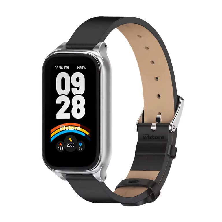 Correa de Cuero Para Xiaomi Mi Band 9 Active de Microfibra PU Negro CM Silver