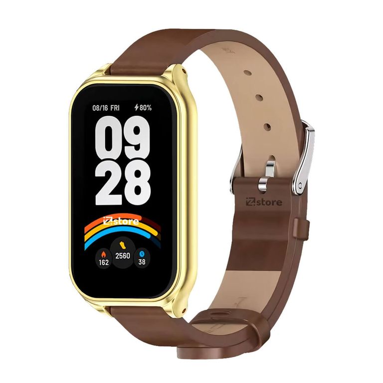 Correa de Cuero Para Xiaomi Mi Band 9 Active de Microfibra PU Marron CM Gold