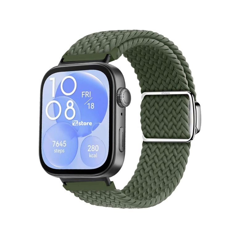 Correa de Nylon para Huawei Watch Fit 3 Broche Magnético Verde Militar Black