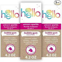 GENERICO - Hello Kids Unicorn Sparkle Pasta Dental con Flúor Sabor Bubble Gum Natural – 4.2 oz
