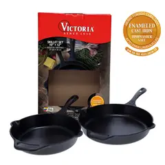 VICTORIA - Combo Sartén Esmaltado 25 / 30 cm Hierro Fundido
