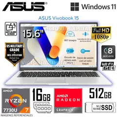 ASUS - Laptop Vivobook 15 M1502YA-NJ107 AMD Ryzen 7 7730U 16GB RAM 512GB SSD 15.6" FHD Cool Silver