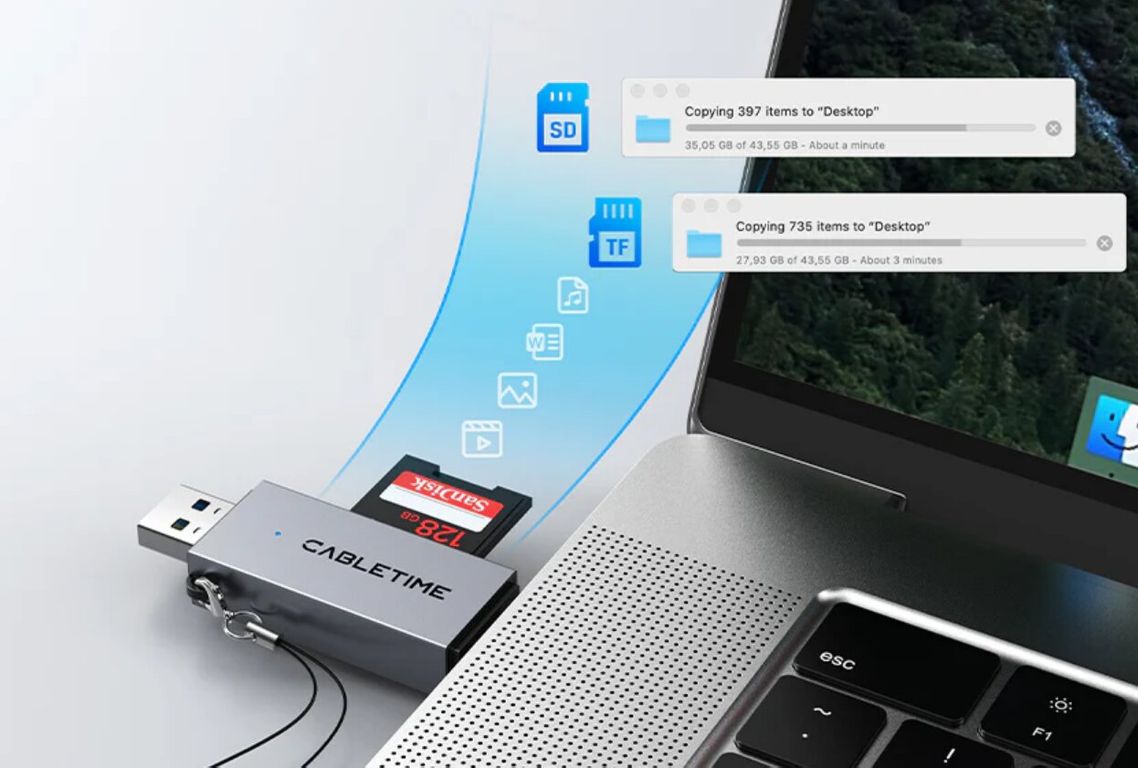 Lector de Tarjeta CABLETIME CD40G USB-C y USB-A a SD 2 en 1