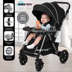 BABY - Coche Cuna De Lujo «SILVER» con Mango Reversible Black