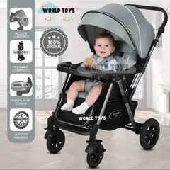 BABY - Coche Cuna De Lujo «SILVER» con Mango Reversible Gray