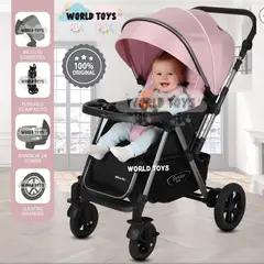 BABY - Coche Cuna De Lujo «SILVER» con Mango Reversible Pink
