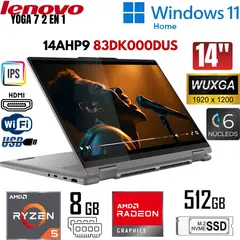 LENOVO - Laptop 14HP9 Yoga 7 (2en1) AMD Ryzen5 - 8640HS 8GB RAM 512GB SSD 14" Pulg. WUXGA - 83DK000DUS