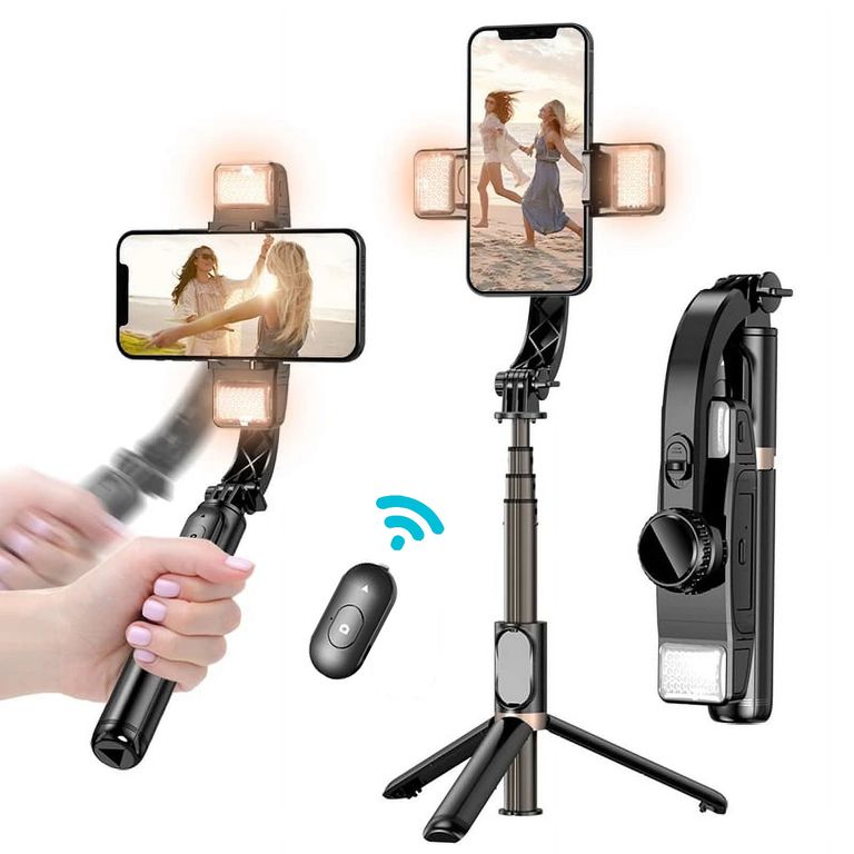 Estabilizador Gimbal Q08d recargable con luz LED dual para celular Negro