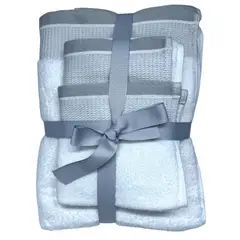 GENERICO - Set de 3 Toallas de Algodón Blanco con Borde Gris