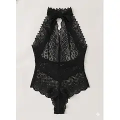 GENERICO - Body de Encaje “Noir Elegance” Lencería Halter con Diseño Escotado Talla S