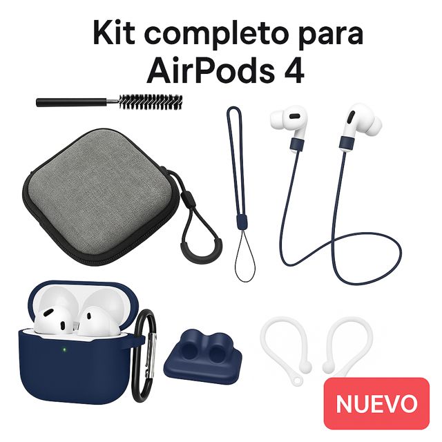 Kit Protector Para AirPods 4 (2024) 4.ª Generación Excelente Calidad X 8 Piezas - AZUL