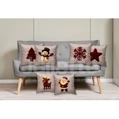 GENERICO - FUNDAS DE COJIN NAVIDEÑO EFECTO BORDADO Y APLICACIONES - PACK 6