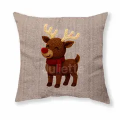 GENERICO - FUNDA NAVIDEÑA DE COJIN EFECTO BORDADO Y APLICACIONES - RENO