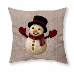 GENERICO - FUNDA NAVIDEÑA DE COJIN EFECTO BORDADO Y APLICACIONES - MUÑECO NIEVE