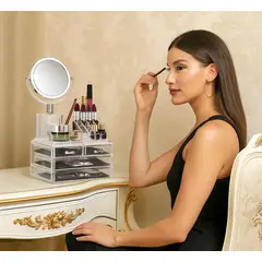 GENERICO - ORGANIZADOR DE COSMÉTICOS Y PORTA MAQUILLAJE CON ESPEJO Y 4 CAJONES ACRÍLICO