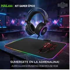 HALION - COMBO 3 en 1 KINGLITE AUDIFONO GAMER CON MICROFONO RGB/HA-940 7.1 USB + MOUSEPAD RGB + MOUSE
