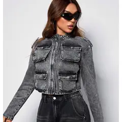 BENCUS JEANS - Casaca Cargo Jean Mujer Manga Larga