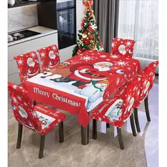 CASATEX - JUEGO DE FUNDAS DE SILLA + MANTEL DE MESA 7 PIEZAS NAVIDEÑO LUJOSO