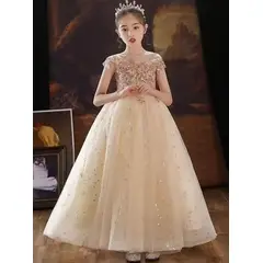 GENERICO - Vestido Niña Princesa Champán con Pedrería Talla 10