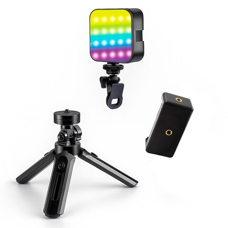 Trípode Universal15 cm ZX-322 + Mini Luz Led RGB AY-83 + Adaptador