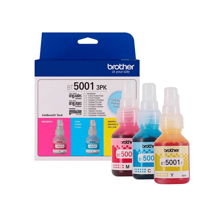 Pack 3 Tintas 3PK-TANK BT5001 Yellow, Magenta, Cyan y Negro.