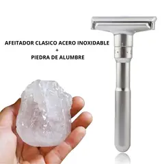 GENERICO - PIEDRA DE ALUMBRE Y AFEITADOR CLASICO ACERO INOXIDABLE