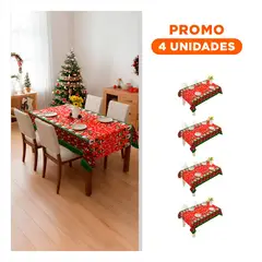 GENERICO - Pack4 Cubremesa con Muñeco de Nieve para Reuniones de Navidad en Rojo
