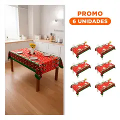 GENERICO - Pack6 Tela de Mesa Rectangular con Muñeco de Nieve para Comedor Familiar en Rojo