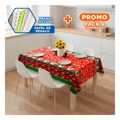 GENERICO - Pack6 Tela de Mesa Navideña con Muñeco de Nieve y Estilo Invernal en Rojo Y+Papel Regalo