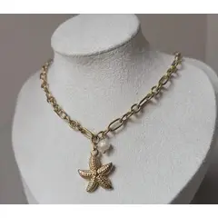 GENERICO - Collar Estrella de Mar con Perla Acero inoxidable PVD