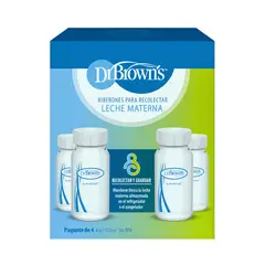 DR BROWNS - Set 4 Botellas almacenadoras de leche 4oz Polipropileno. Opt+ Boca Estrecha