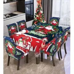 CASATEX - JUEGO DE FUNDAS DE SILLA + MANTEL DE MESA 7 PIEZAS NAVIDEÑO LUJOSO