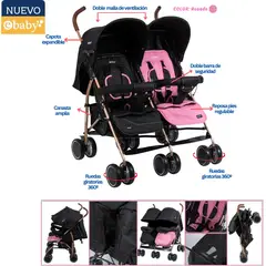 EBABY - Coche Mellicero con Respaldar Rosado