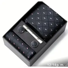 GENERICO - SET CORBATA PISA CORBATA GEMELOS PAÑUELO NEGRO CON ROSA