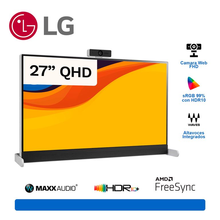 Monitor Libero QHD de 27 2560 x 1440 IPS cámara web Full HD desmontable HDMI USB Tipo C White