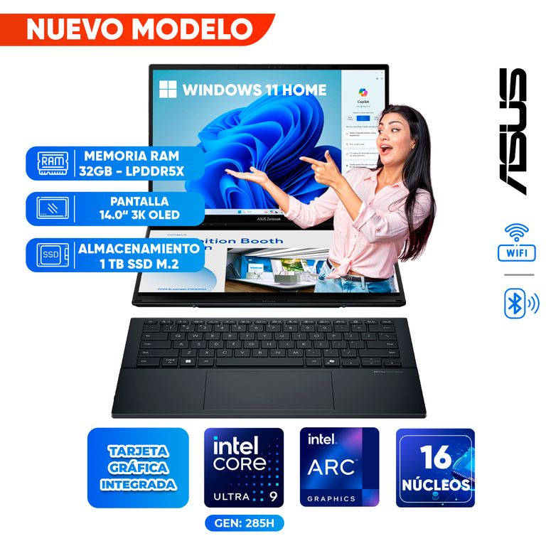 Laptop UX8406CA-PZ073W, Core Ultra 9 285H, 32GB LPDDR5X, 1TB SSD, 14.0 3K OLED