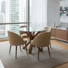 GENERICO - Comedor Moderno de 4 Sillas en Madera Tornillo con Tablero de Vidrio de 10 mm y Sillas en Tela Chenille Antifluido
