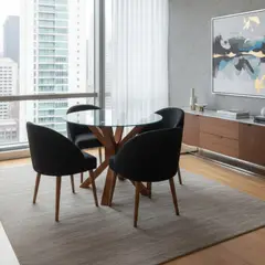 GENERICO - Comedor Moderno de 4 Sillas en Madera Tornillo con Tablero de Vidrio de 10 mm y Sillas en Tela Chenille Antifluido